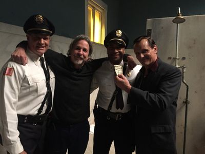 On the set of Green Book (2018) left to right (Actor Daniel Greene, Director/Writer/Producer Peter Farrelly, Actor Brian
