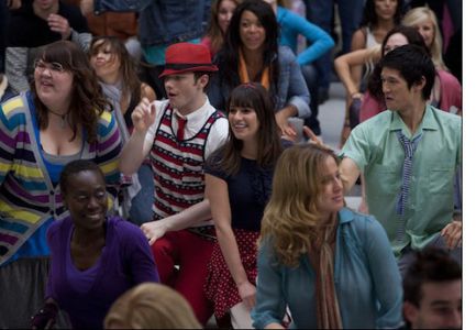 Lea Michele, Harry Shum Jr., Ashley Fink, and Chris Colfer in Glee (2009)