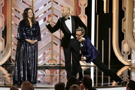 Jason Statham, Paul Feig, and Melissa McCarthy at an event for 73rd Golden Globe Awards (2016)