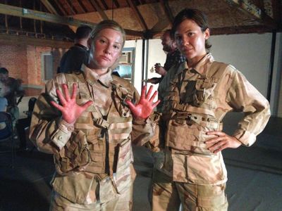 Jayme Margolis and Jen Eldridge on set of War Torn