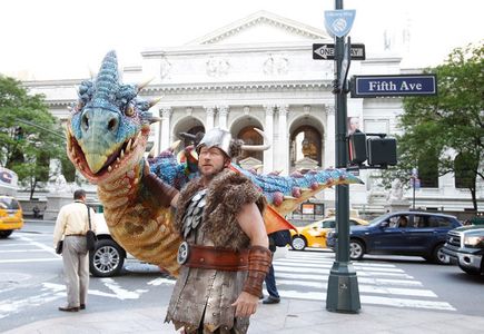 JB and Baby Nadder at the New York Public Libray. Promo for DreamWorks, How To Train Your Dragon Live Spectacular, by Dr
