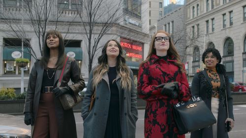 Laverne Cox, Katie Lowes, Julia Garner, and Alexis Floyd in Inventing Anna: Check Out Time (2022)
