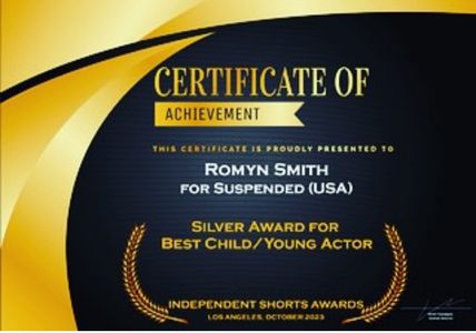 Romyn Smith, Best Child/Young Actor Independent Shorts Awards