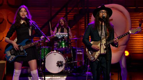 Sean Lennon, Charlotte Kemp Muhl, and The Ghost of a Saber Tooth Tiger in Conan (2010)
