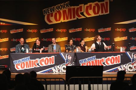 Roy Conli, Chris Hardwick, Chris Williams, Genesis Rodriguez, Jamie Chung, Don Hall, and T.J. Miller at an event for Big