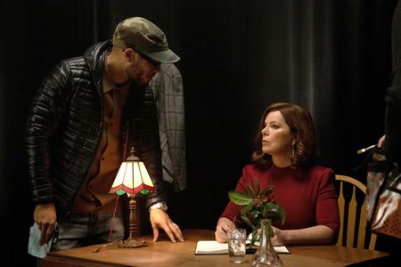 Pete Chatmon directing Marcia Gay Harden on the set of A Million Little Things