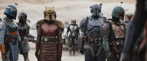 Pedro Pascal, Tait Fletcher, and Emily Swallow in The Mandalorian (2019)