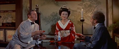 John Wayne, Eiko Ando, and Sam Jaffe in The Barbarian and the Geisha (1958)