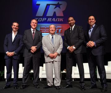 Bob Arum, Stephen A. Smith, and Joe Tessitore at an event for Top Rank Boxing on ESPN (2017)