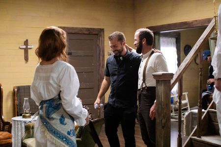 Aaron directing Lucas Black and Sarah Drew on Birthright Outlaw