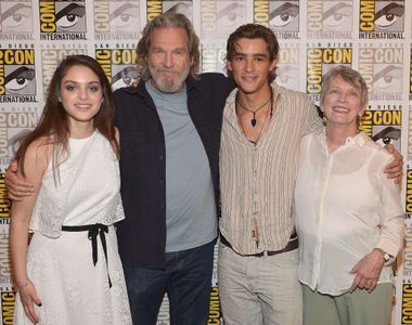Jeff Bridges, Lois Lowry, Odeya Rush, and Brenton Thwaites at an event for The Giver (2014)