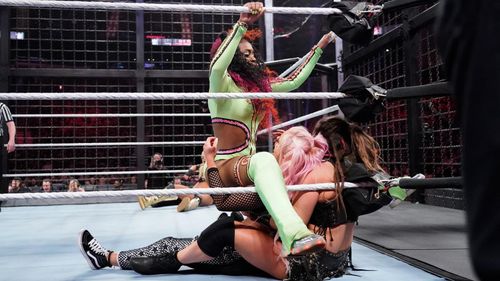 Trinity Fatu, Sarah Bridges, and Gionna Daddio in WWE Elimination Chamber (2019)