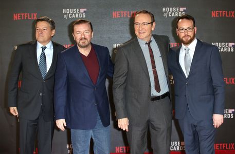 Kevin Spacey, Dana Brunetti, Ricky Gervais, and Ted Sarandos at an event for House of Cards (2013)