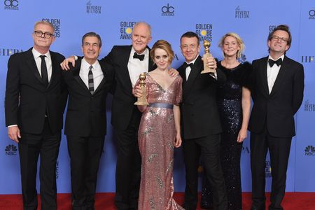 John Lithgow, Stephen Daldry, Peter Morgan, Philip Martin, and Claire Foy at an event for The 74th Annual Golden Globe A