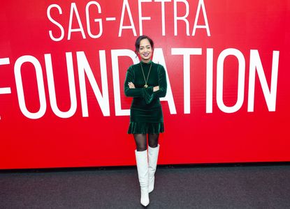 Devika Bhise speaks at an event for the SAG AFTRA Foundation