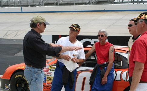 Shot set up discussion with NASCAR drive team at Dover Downs