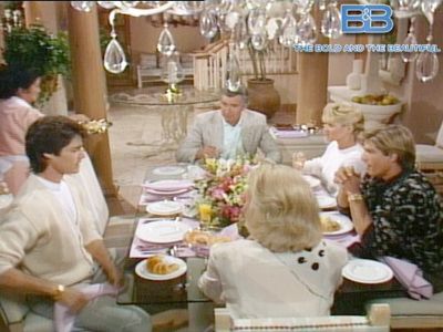 John McCook, Susan Flannery, Teri Ann Linn, Ronn Moss, and Clayton Norcross in The Bold and the Beautiful (1987)