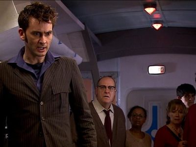 Ayesha Antoine, Lindsey Coulson, David Tennant, David Troughton, and Colin Morgan in Doctor Who (2005)