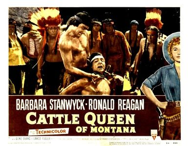 Barbara Stanwyck, Anthony Caruso, and Lance Fuller in Cattle Queen of Montana (1954)
