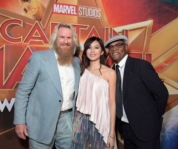 Samuel L. Jackson, Rune Temte, and Gemma Chan at an event for Captain Marvel (2019)