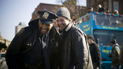 Brian Distance as NYPD Cop with Director Marius Balchunas in feature film 