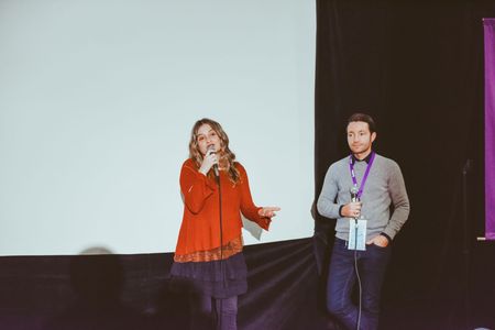 Christina Kallas and Josh Mandel at an event for The Rainbow Experiment (2018)
