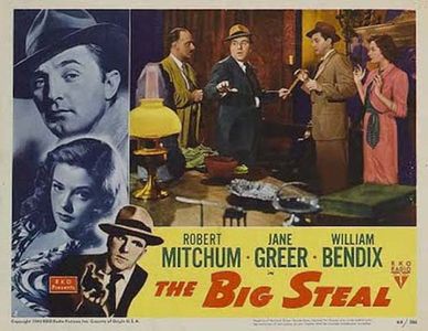 Robert Mitchum, William Bendix, Jane Greer, and John Qualen in The Big Steal (1949)