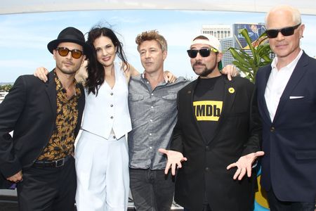 Kevin Smith, Aidan Gillen, Neal McDonough, Laura Mennell, and Michael Malarkey at an event for Project Blue Book (2019)