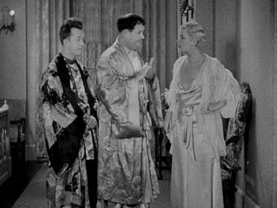 Oliver Hardy, Stan Laurel, and Vivien Oakland in Scram! (1932)