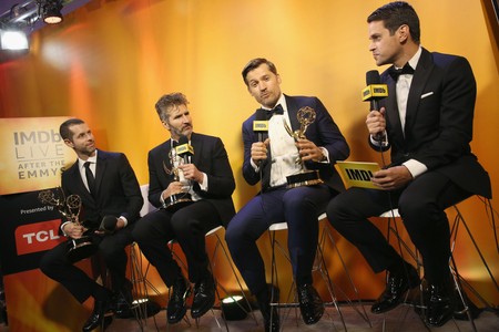 Nikolaj Coster-Waldau, David Benioff, D.B. Weiss, and Dave Karger at an event for The 68th Primetime Emmy Awards (2016)
