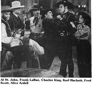 Alyce Ardell, Karl Hackett, Charles King, Frank LaRue, Fred Scott, and Al St. John in Songs and Bullets (1938)