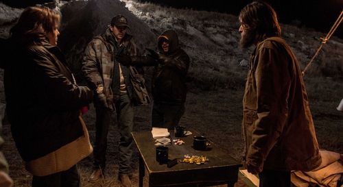 Alexandra Billings, Rhys Coiro, Dan Glaser, and Steven Molony on the set of Valley of Bones.
