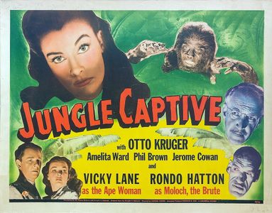 Phil Brown, Rondo Hatton, Otto Kruger, Vicky Lane, and Amelita Ward in The Jungle Captive (1945)