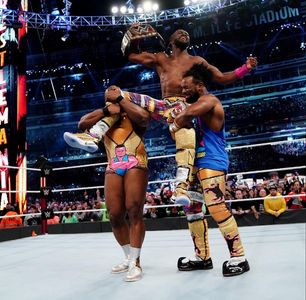 Kofi Kingston, Austin Watson, and Ettore Ewen in WrestleMania 35 (2019)