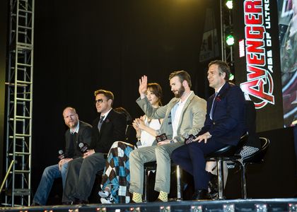Robert Downey Jr., Chris Evans, Mark Ruffalo, Joss Whedon, and Claudia Kim at an event for Avengers: Age of Ultron (2015