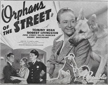 James Burke, Robert Livingston, Tommy Ryan, June Storey, and Ace the Wonder Dog in Orphans of the Street (1938)