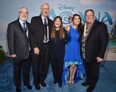 John Lasseter, Ron Clements, John Musker, Osnat Shurer, and Auli'i Cravalho at an event for Moana (2016)