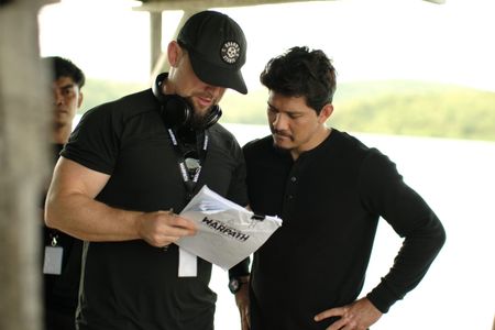 Liam O'Donnell and Iko Uwais on set of Warpath