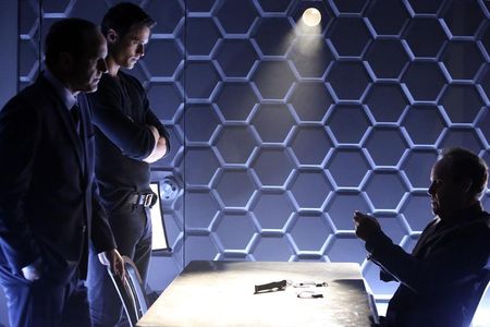 Peter MacNicol, Clark Gregg, and Brett Dalton in Agents of S.H.I.E.L.D. (2013)