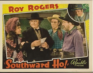 Roy Rogers, Wade Boteler, Fred Burns, and Lynne Roberts in Southward Ho! (1939)