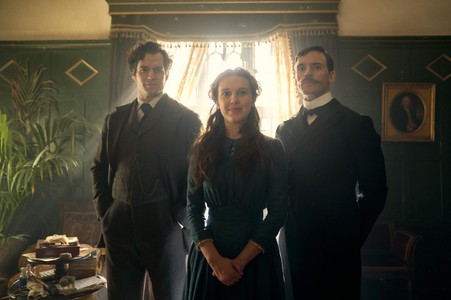 Henry Cavill, Sam Claflin, and Millie Bobby Brown in Enola Holmes (2020)