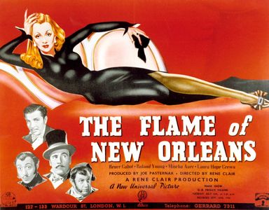 Marlene Dietrich, Mischa Auer, Bruce Cabot, Andy Devine, and Roland Young in The Flame of New Orleans (1941)