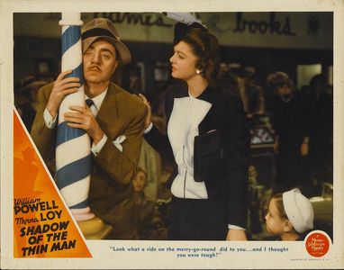 Myrna Loy, William Powell, and Richard Hall in Shadow of the Thin Man (1941)
