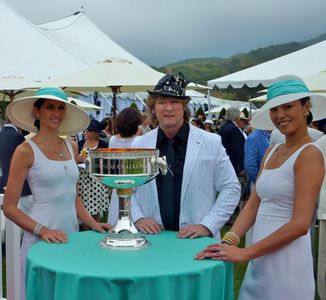 Michael Blakey enjoying the Royal Foundation Polo Challenge Trophy at the Royal Polo match in Santa Barbara, CA