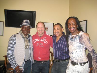 Mike Henry with Earth, Wind and Fire members, Philip Bailey, Ralph Johnson and Verdine White recording, 