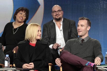 Patricia Arquette, James Van Der Beek, and Anthony E. Zuiker in CSI: Cyber (2015)