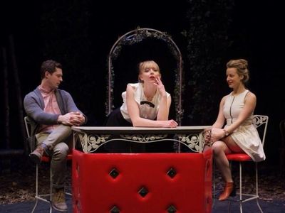 Noah Reid, Anna Hardwick and Karen Knox in the world premiere of John Patrick Shanley's A Woman Is A Secret at The Theat