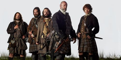 [L to R] Grant O'Rourke, Duncan Lacroix, Stephen Walters, Graham McTavish and Sam Heughan in Outlander (2014)