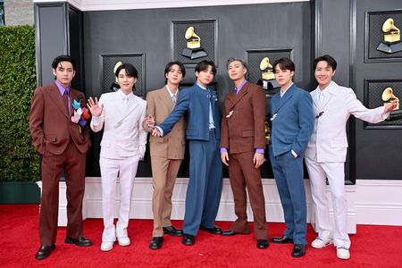 V, RM, SUGA, Jimin, Jin, j-hope, and Jungkook at an event for The 64th Annual Grammy Awards (2022)