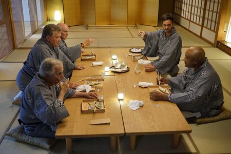 William Shatner, Henry Winkler, Terry Bradshaw, George Foreman, and Jeff Dye in Better Late Than Never (2016)